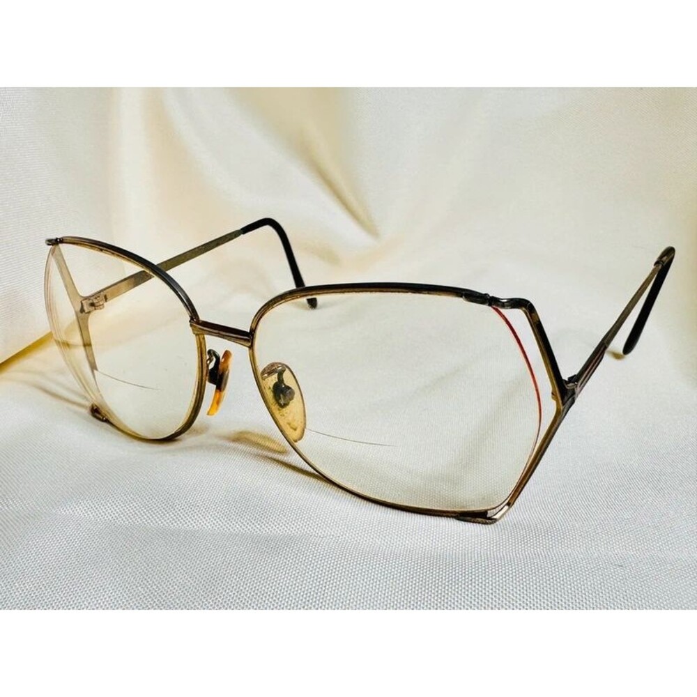 Vintage Oversized Gold Tone Metal Eyeglasses Frames Amber Lenses 70s 80s
